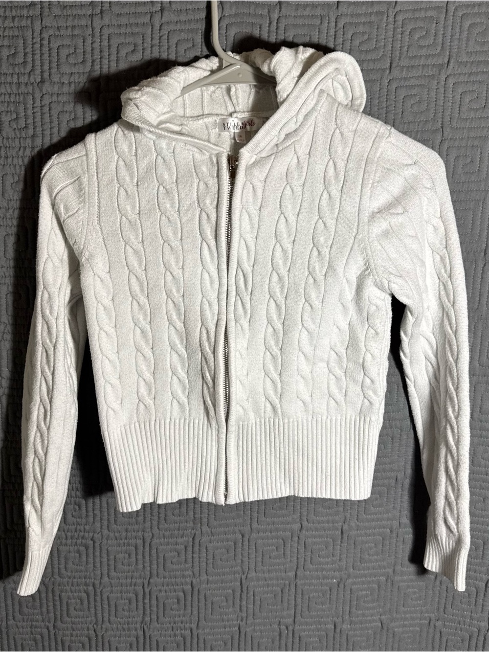 Stella Tweed Full Zip Pullover Girls 16 Hoodie White Knit 82269P